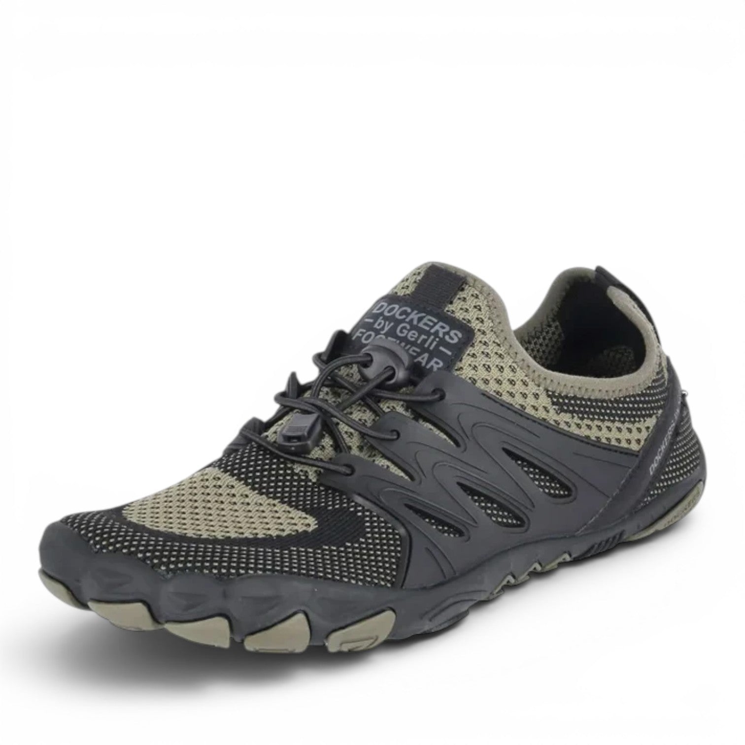 ShoeShop Dockers by Gerli olive and black textile water shoes with quick-lace system and durable rubber sole.