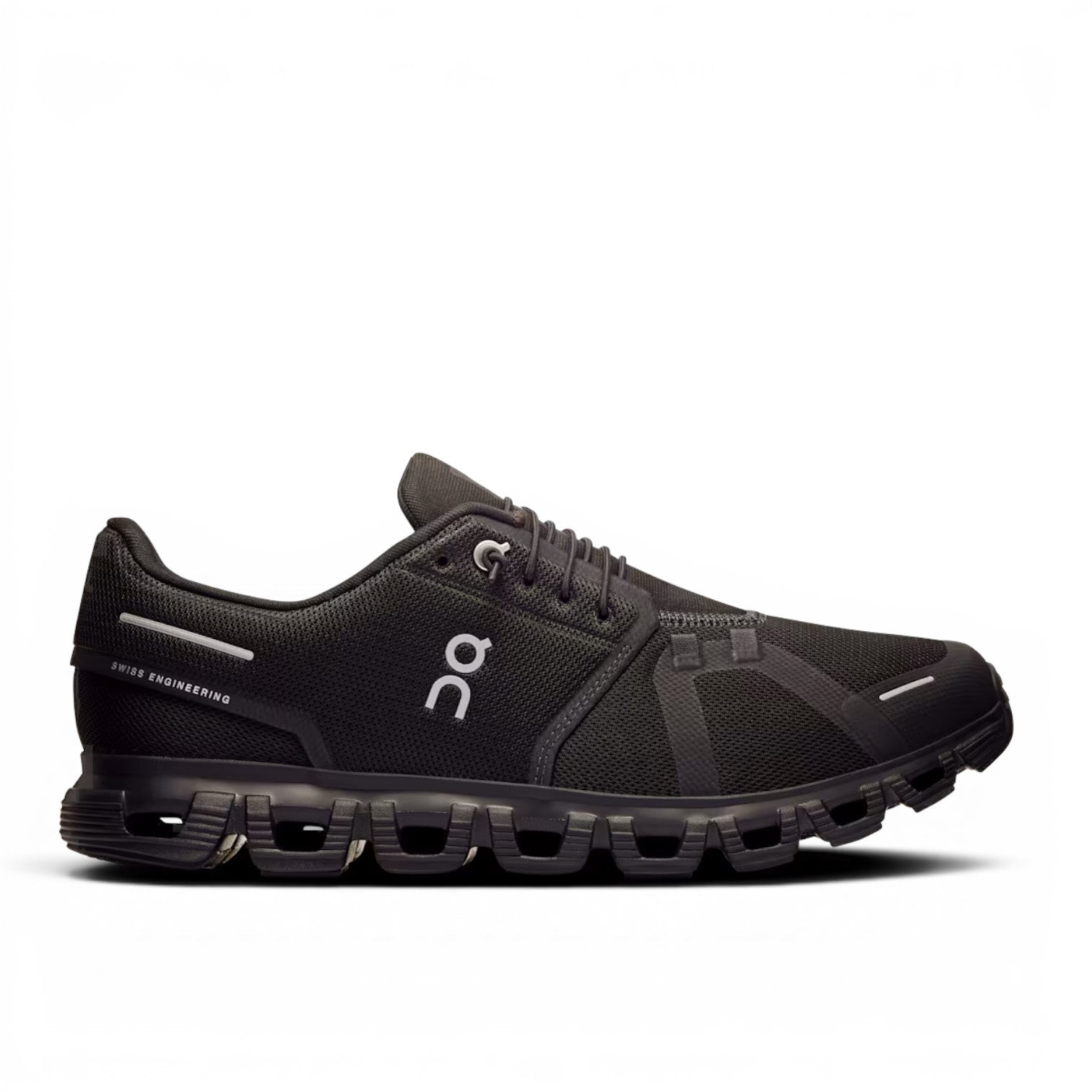 ShoeShopHere black recycled polyester ON Cloud 6 running shoe with Zero-Gravity CloudTec cushioning and Speedboard.